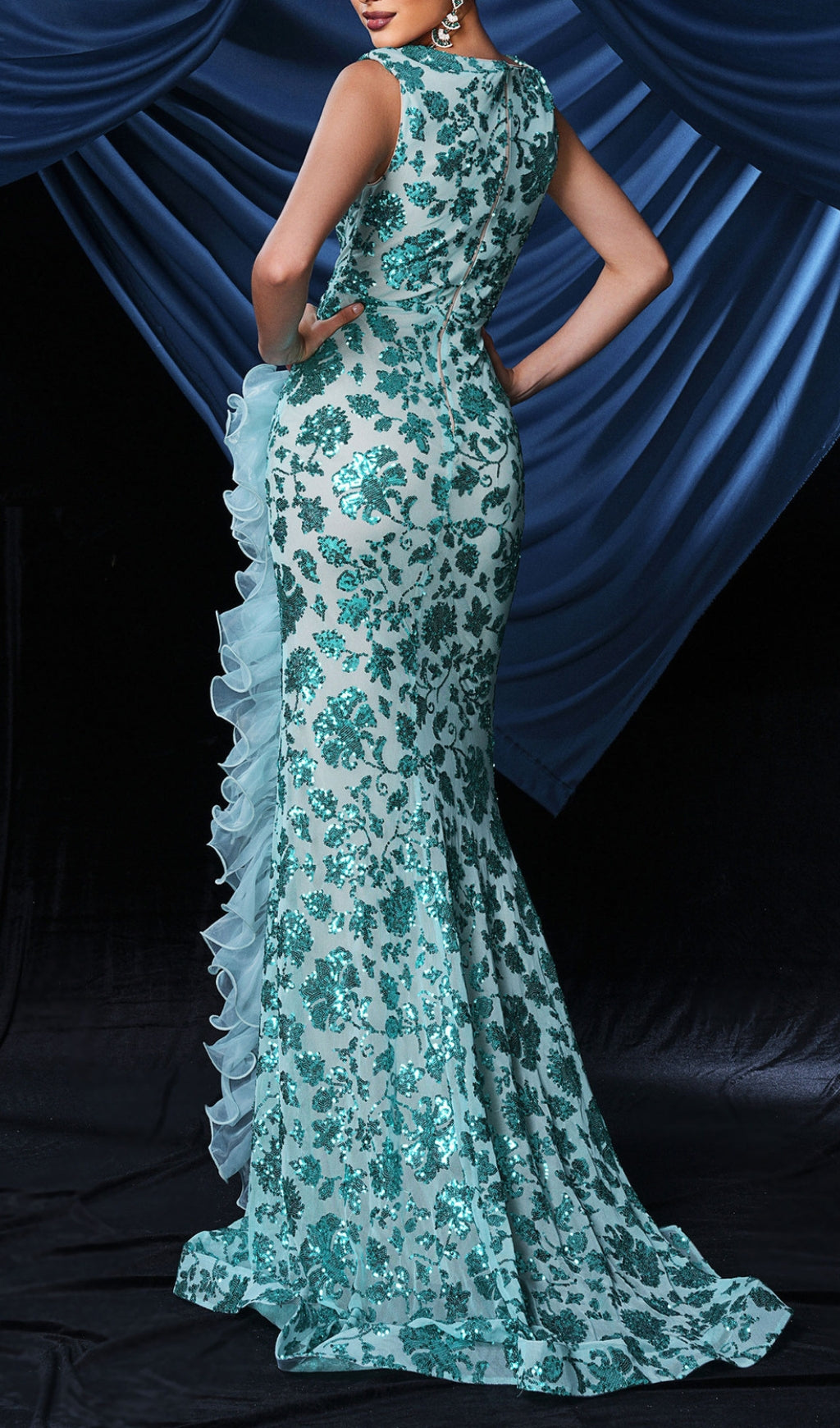 Brinda V-Neck Sequin Ruffle Maxi Dress