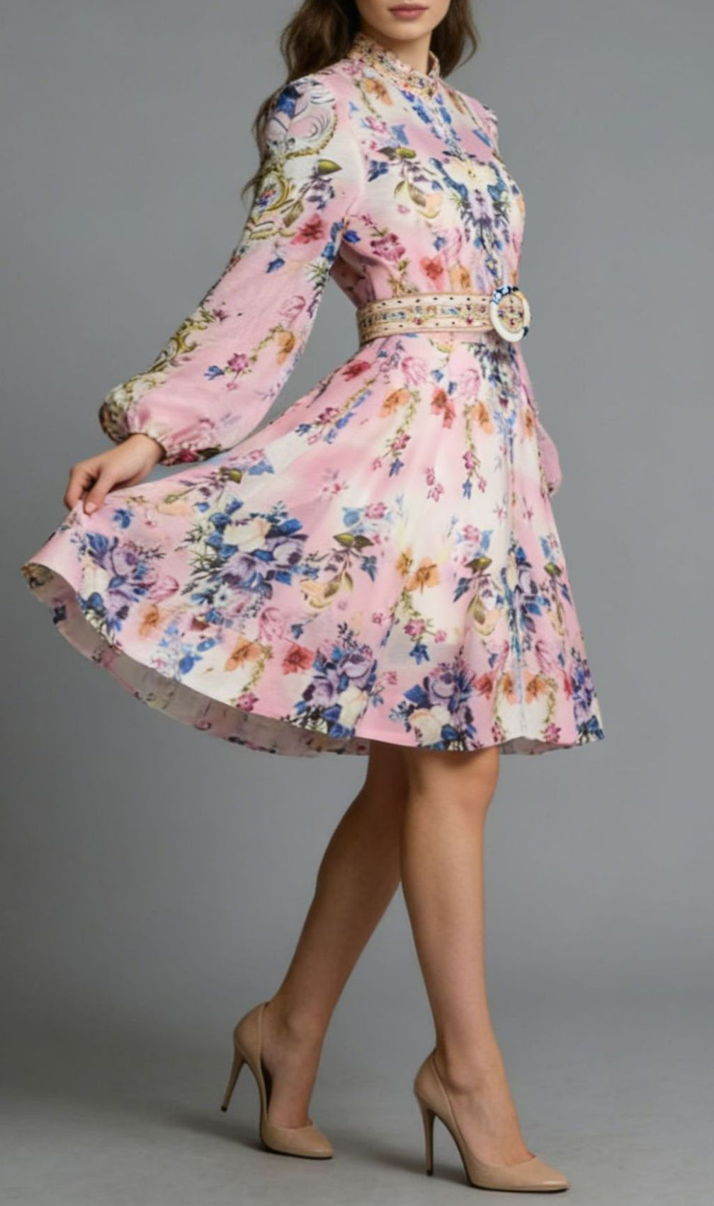 Jalila Pink Floral Print Long Sleeve Mini Dress - Vibrant & Chic