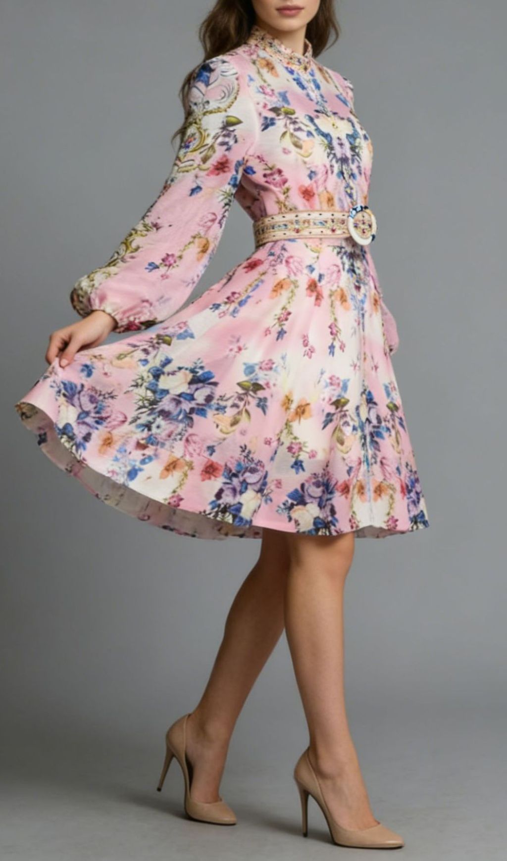 Jalila Pink Floral Print Long Sleeve Mini Dress - Vibrant & Chic