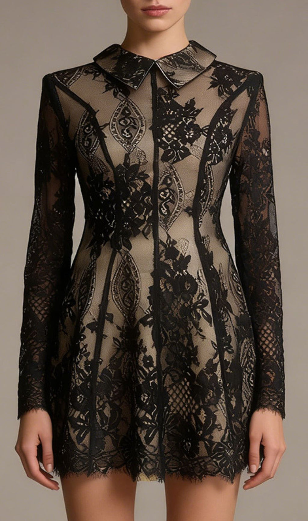 Jasiri Elegant Black Lace Long Sleeve Mini Dress | Women's Cocktail & Party Dress