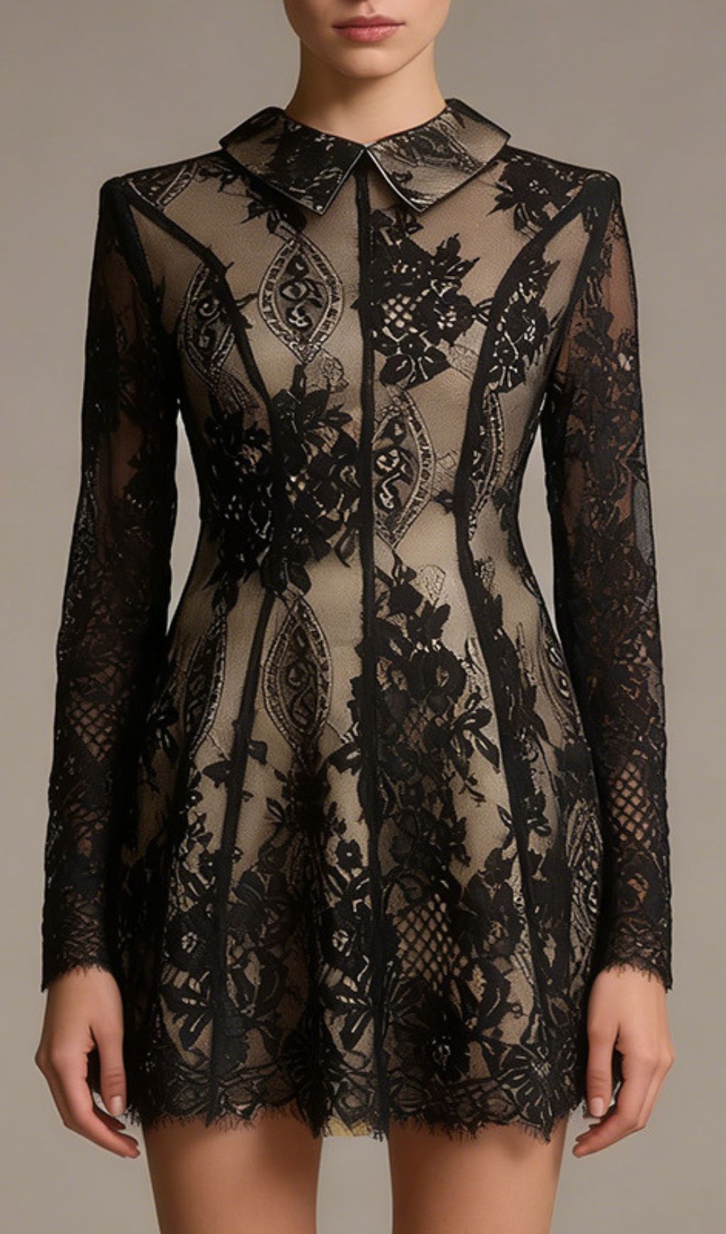 Jasiri Elegant Black Lace Long Sleeve Mini Dress | Women's Cocktail & Party Dress