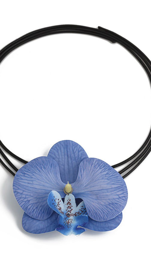 Fanchon Blue Orchid Choker Necklace - Elegant Floral Statement for Women