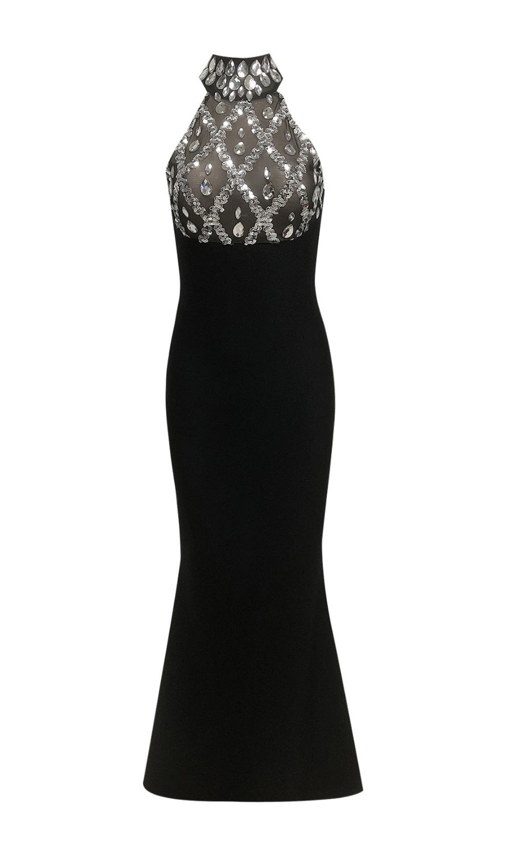 Iwao Black Halter Rhinestone Maxi Gown - Show-Stopping Sparkle & Elegance
