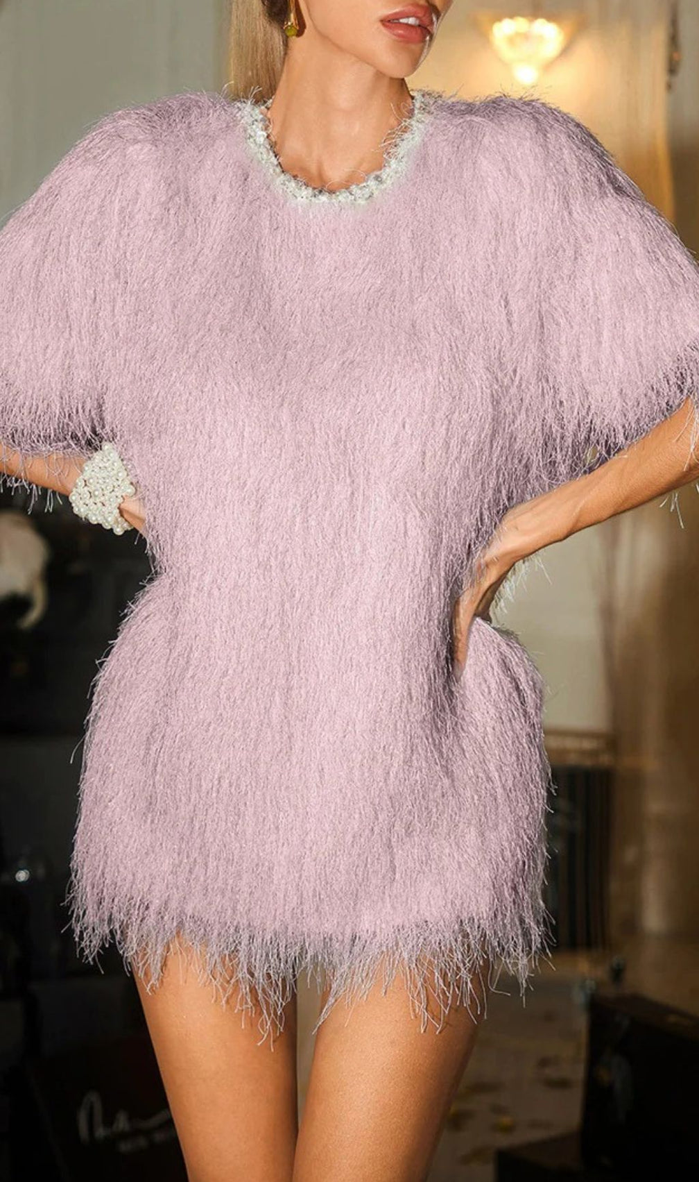 Celena Dazzling Pink Pearl Fringe Mini Dress – Ultimate Party Glam