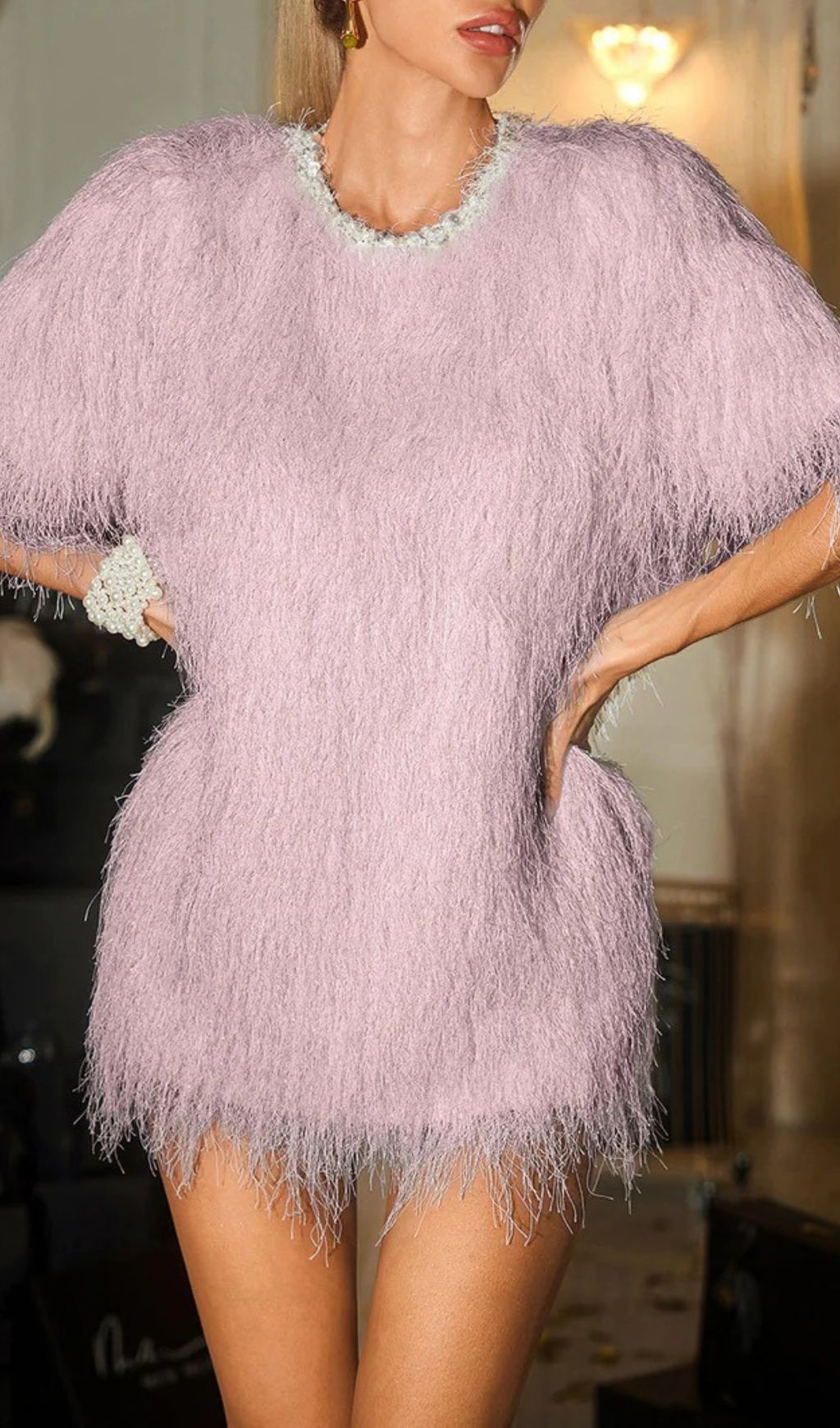 Celena Dazzling Pink Pearl Fringe Mini Dress – Ultimate Party Glam