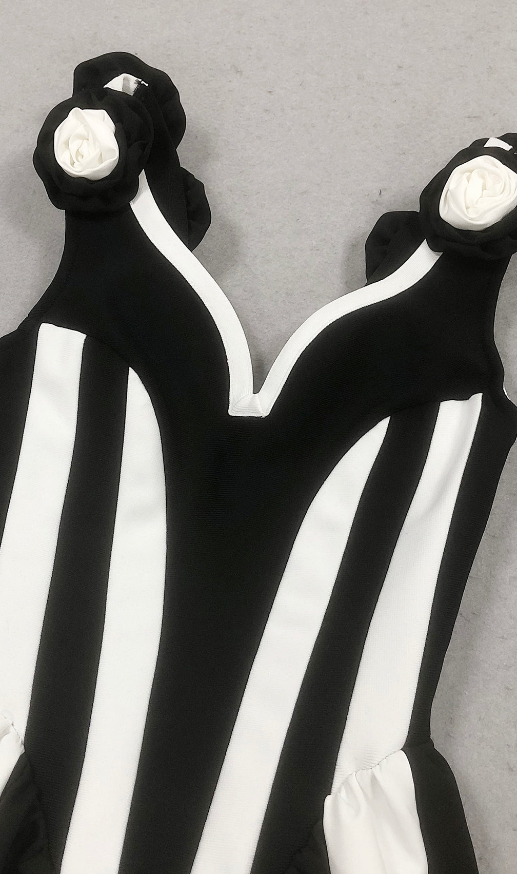 Hoku Flower Stripe Maxi Gown | Black & White Statement Evening Dress