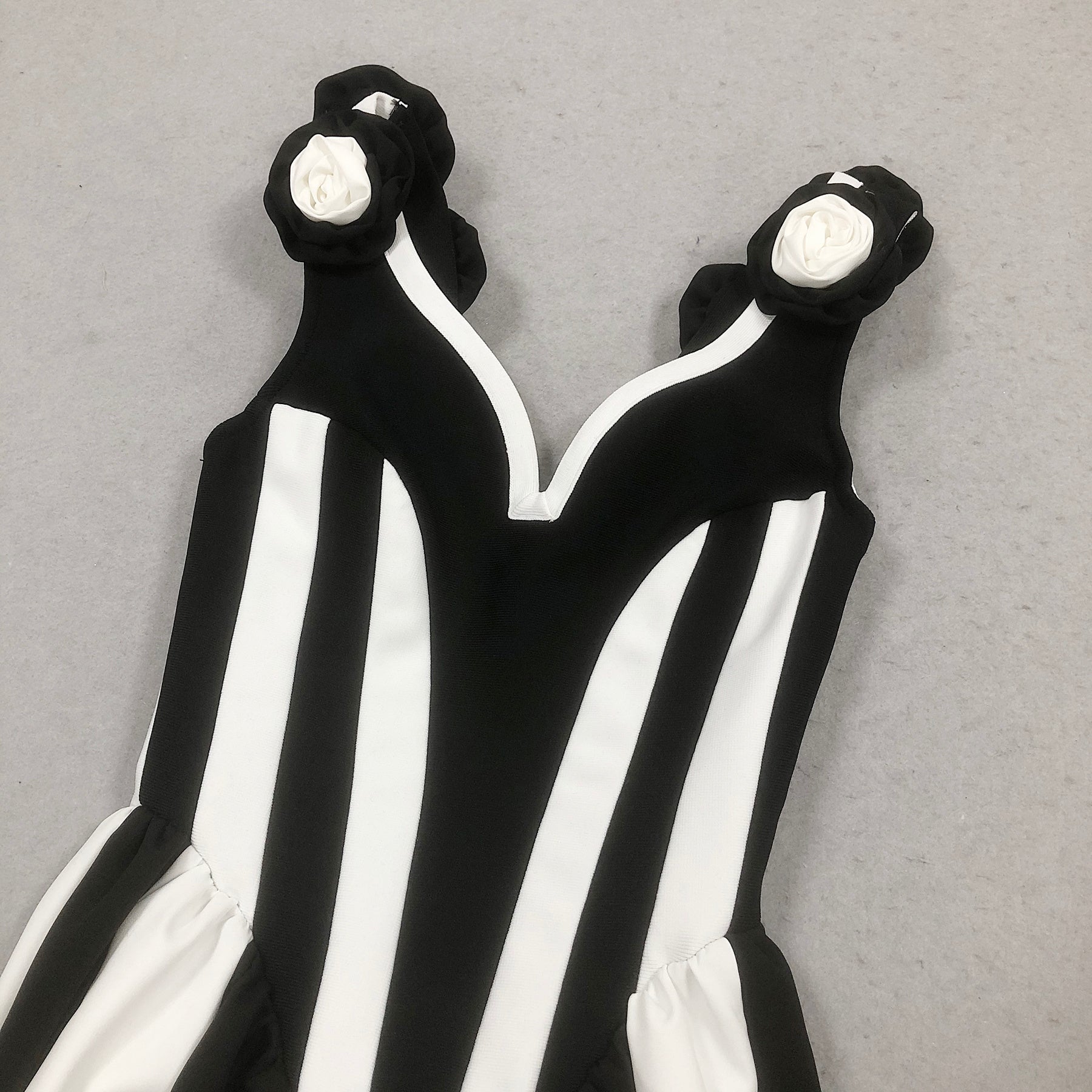 Hoku Flower Stripe Maxi Gown | Black & White Statement Evening Dress