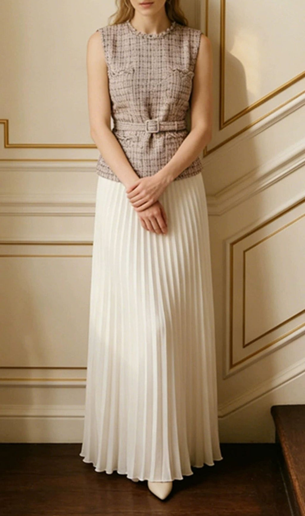 Klacia Sleeveless Pleated Maxi Dress