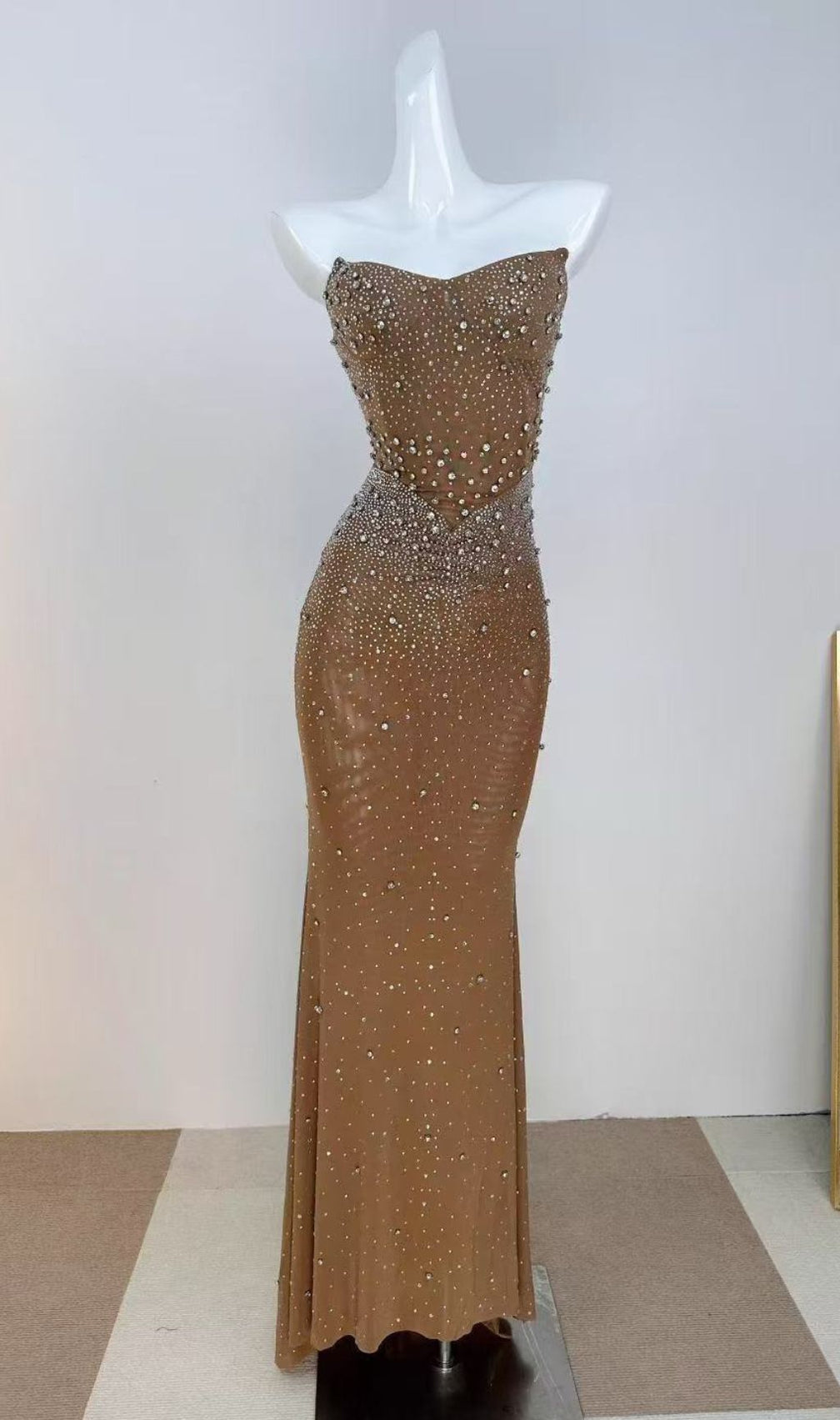 Janny Sparkle Strapless Maxi Dress - Diamond Crystal Evening Gown