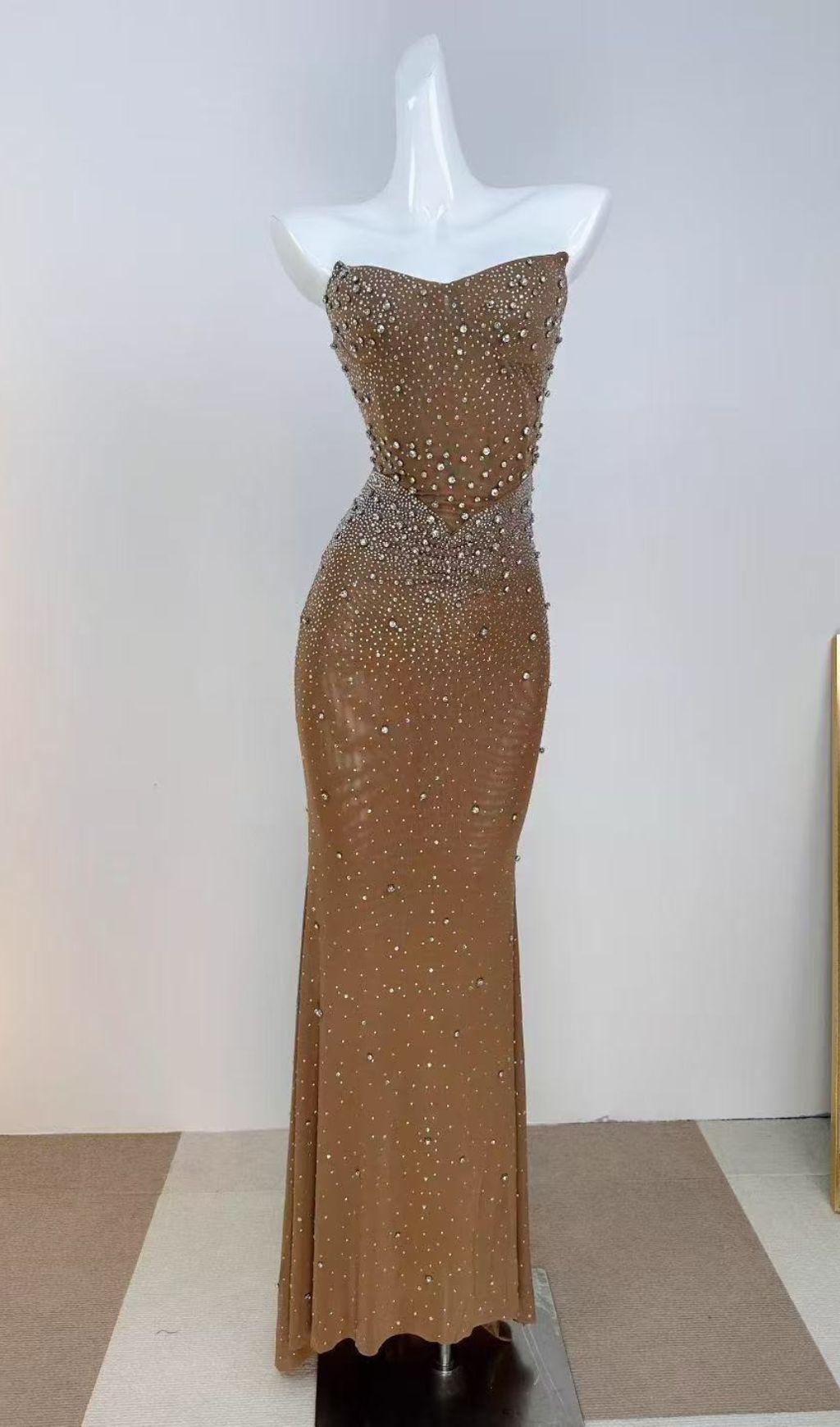 Janny Sparkle Strapless Maxi Dress - Diamond Crystal Evening Gown