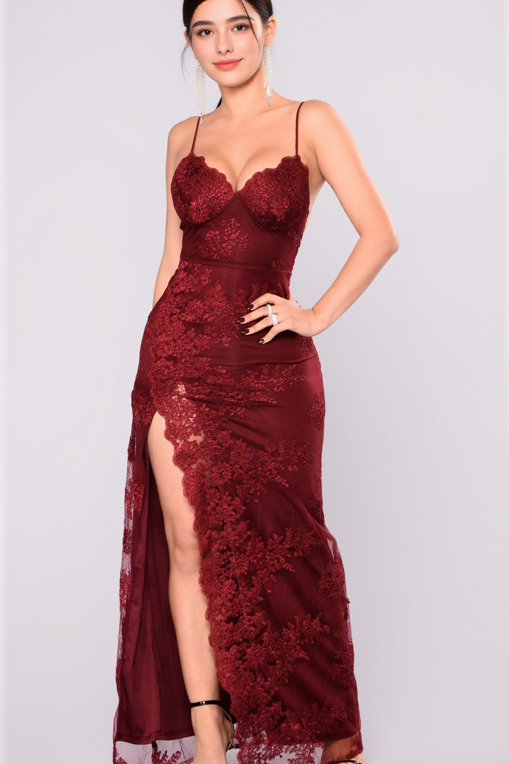 A Night In Tokyo Lace Dress - Burgundy