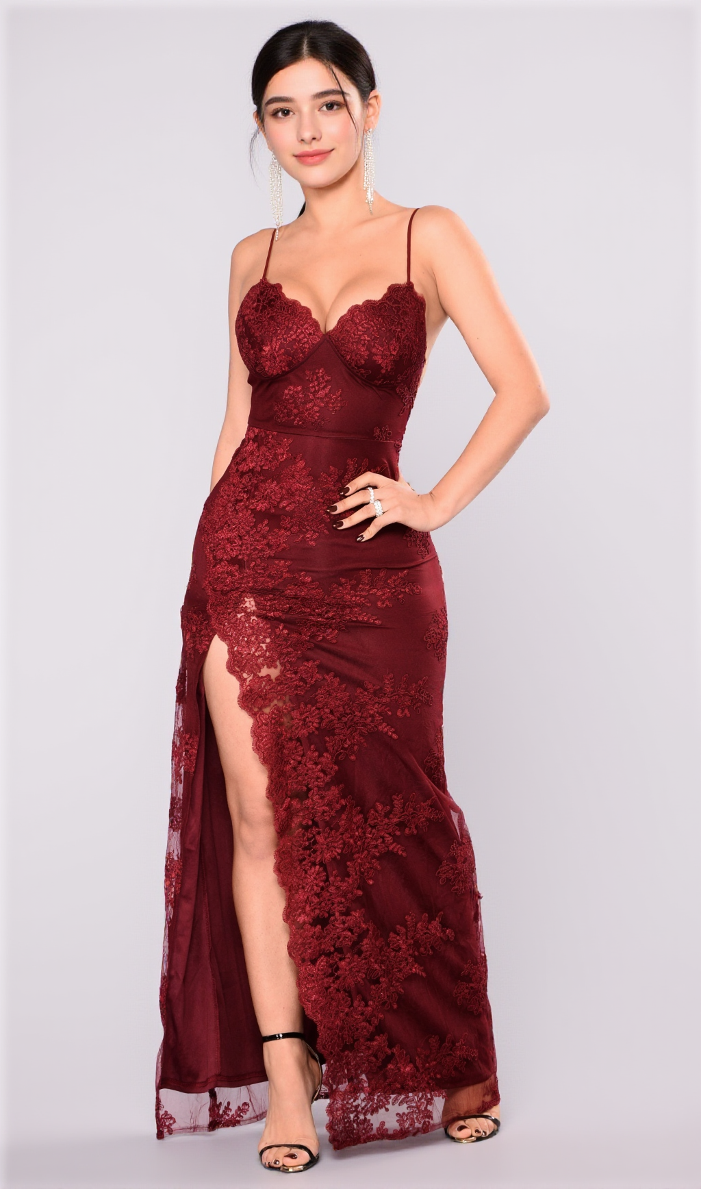 A Night In Tokyo Lace Dress - Burgundy