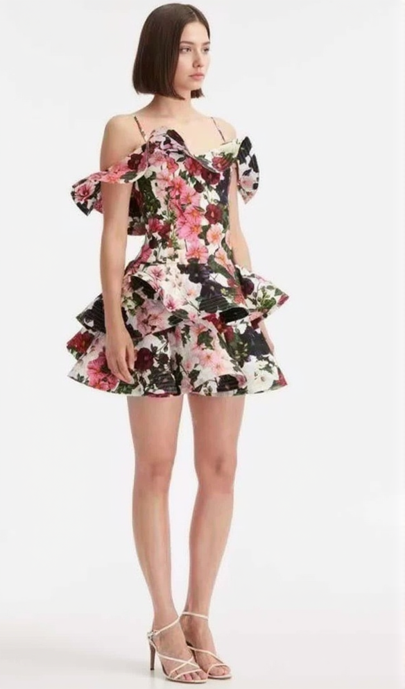 MULTICOLOR FLORAL PRINTED MINI DRESS