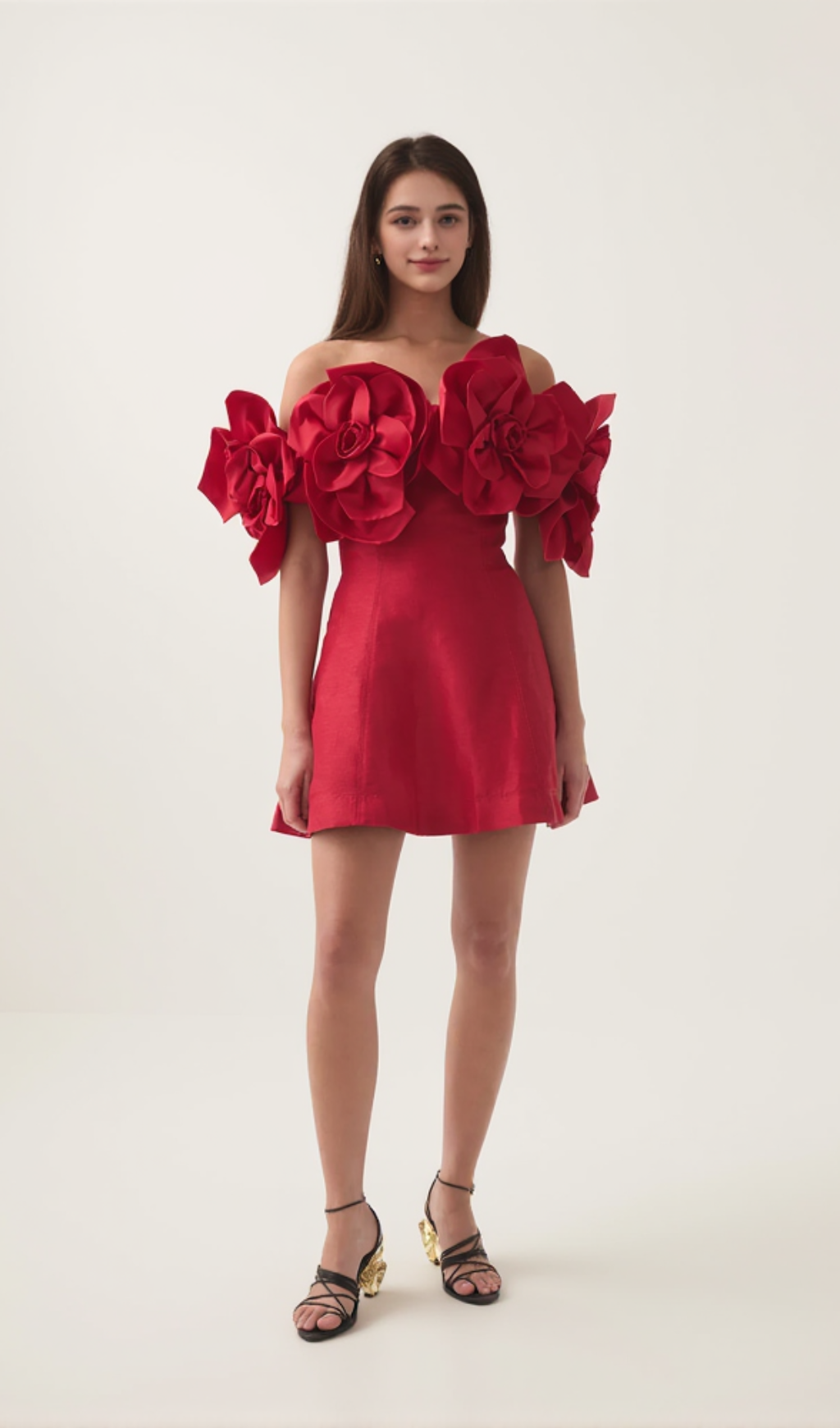 Etta flower strapless mini dress in red