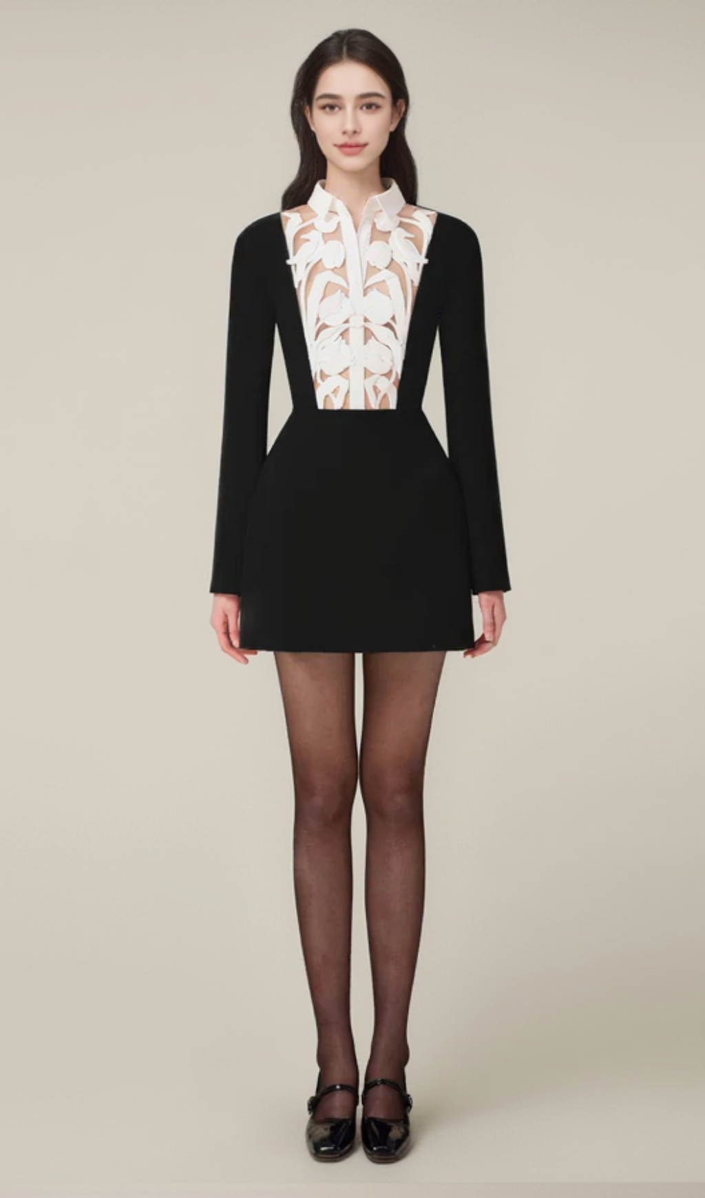 hollow a-line mini Dress in black