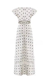 BUTTERFLY EMBELLISHED POLKA DOT CUTOUT MAXI DRESS