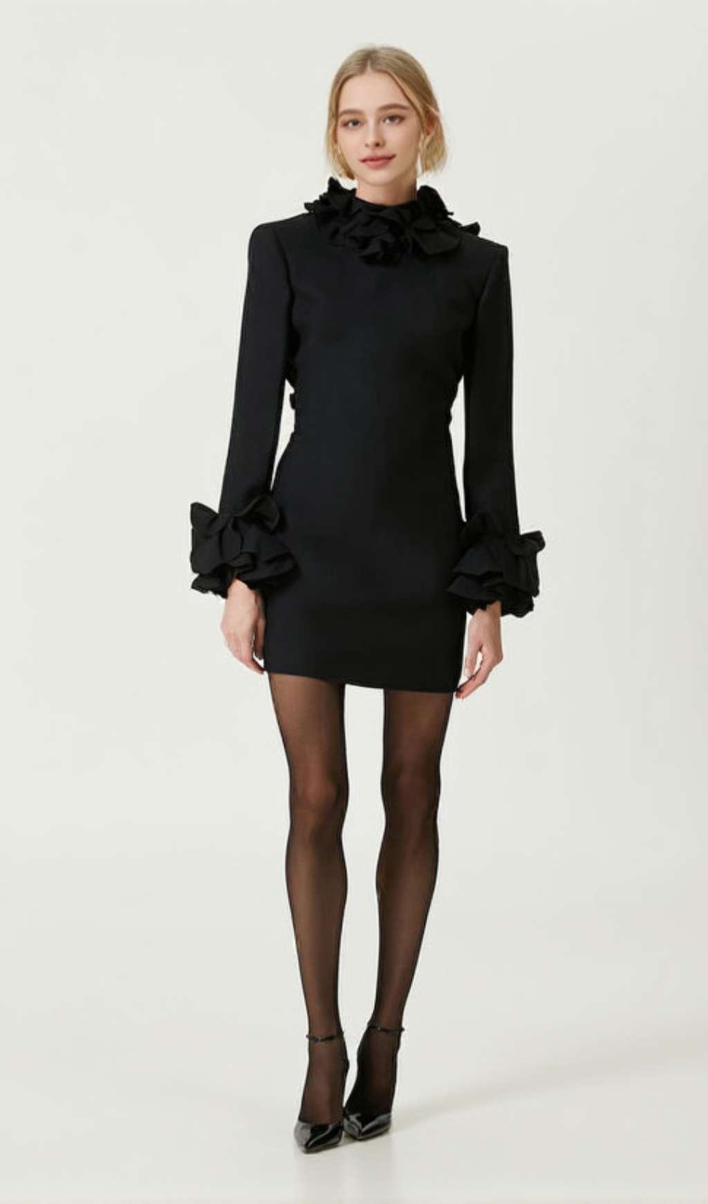 Alessandro Ruffle Backless Mini Dress in black