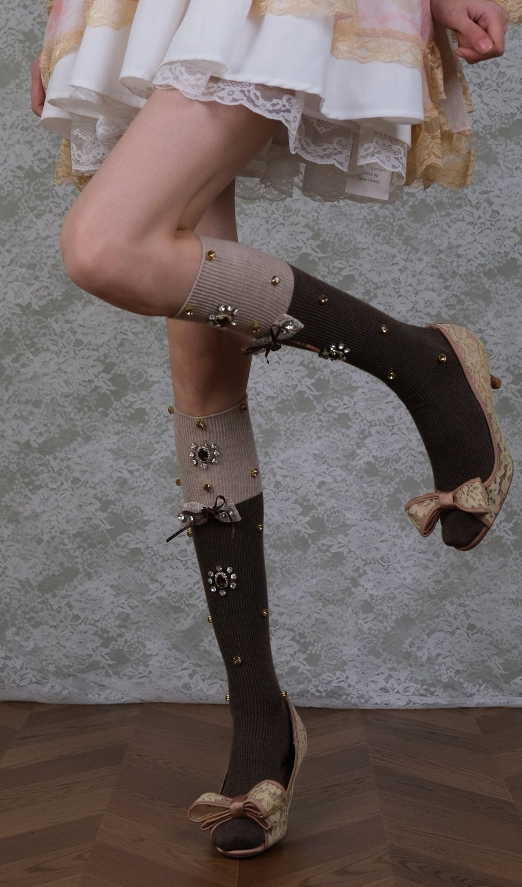 Chic Two-Tone Diamante Bow Stockings for Women
