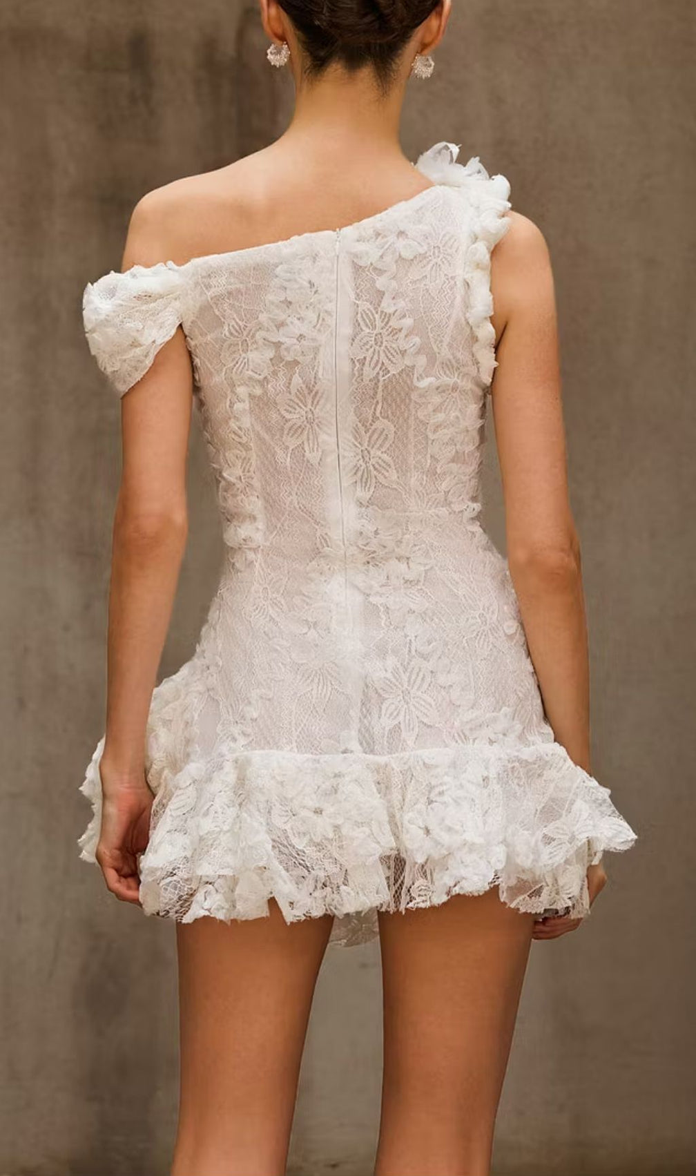 Durriyah Sculptural One-Shoulder Floral Lace Mini Dress - Glamorous Cocktail & Party Statement