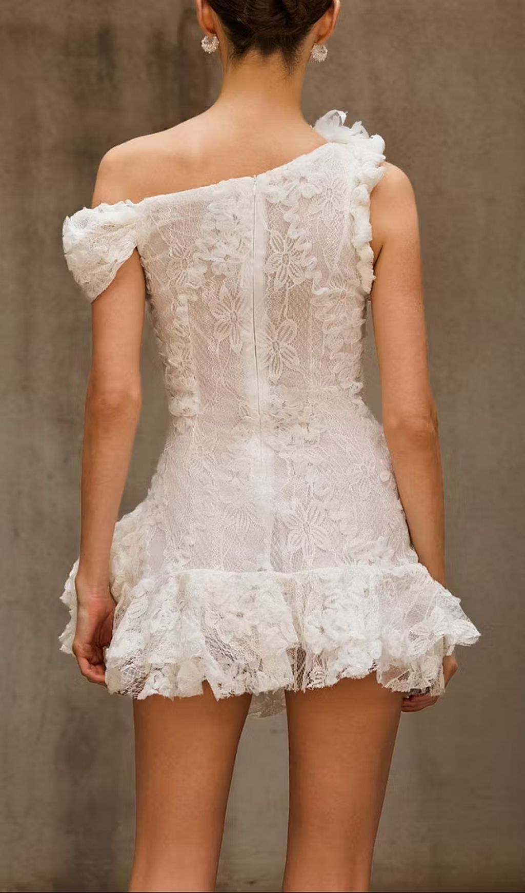 Durriyah Sculptural One-Shoulder Floral Lace Mini Dress - Glamorous Cocktail & Party Statement