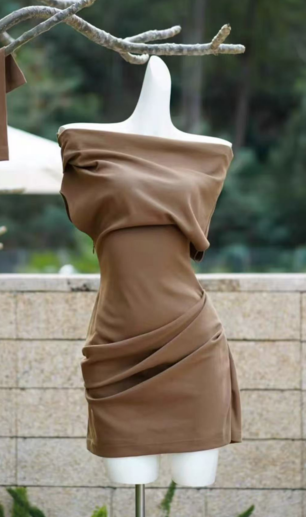 Gopi Brown Off-Shoulder Mini Dress