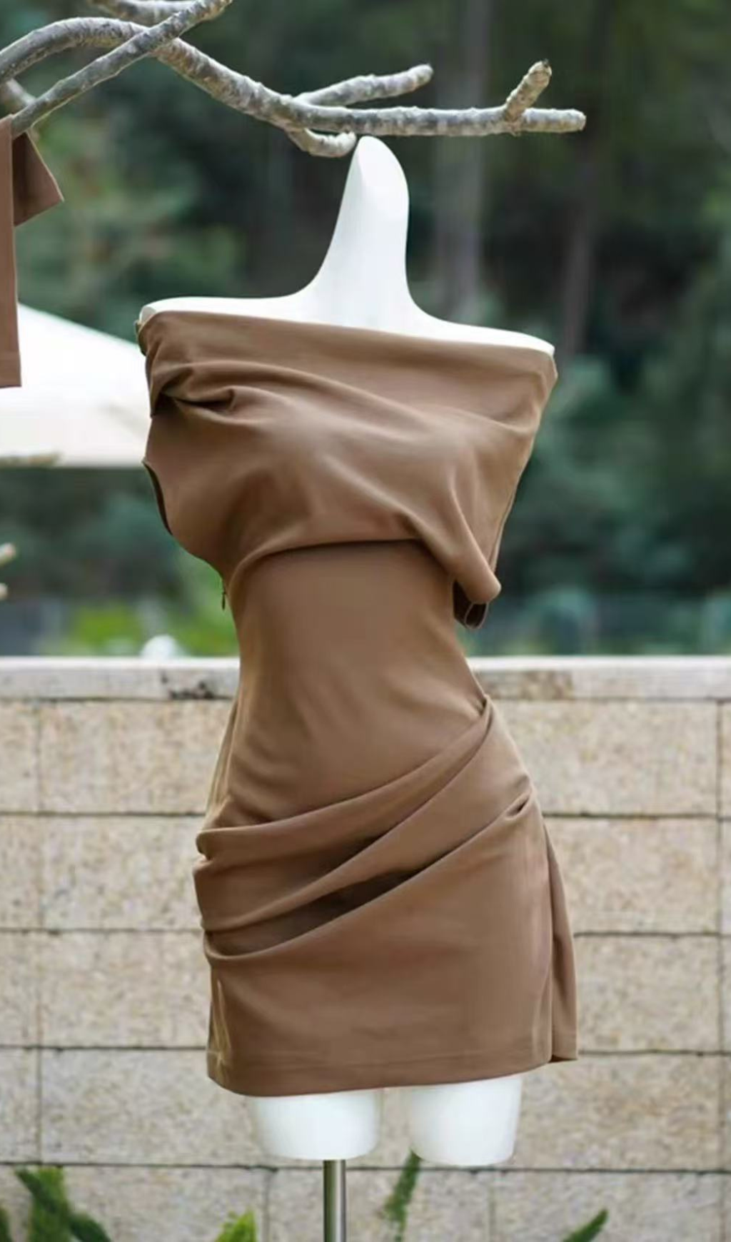 Gopi Brown Off-Shoulder Mini Dress