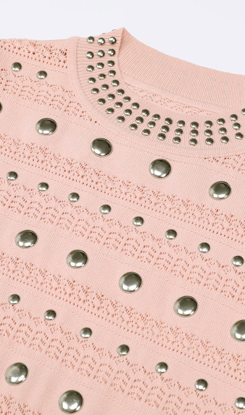 Jake Glamorous Embellished Studded Knit Midi Dress