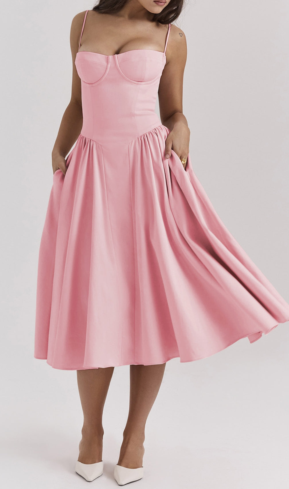 Dextra Pink Strappy Midi Dress