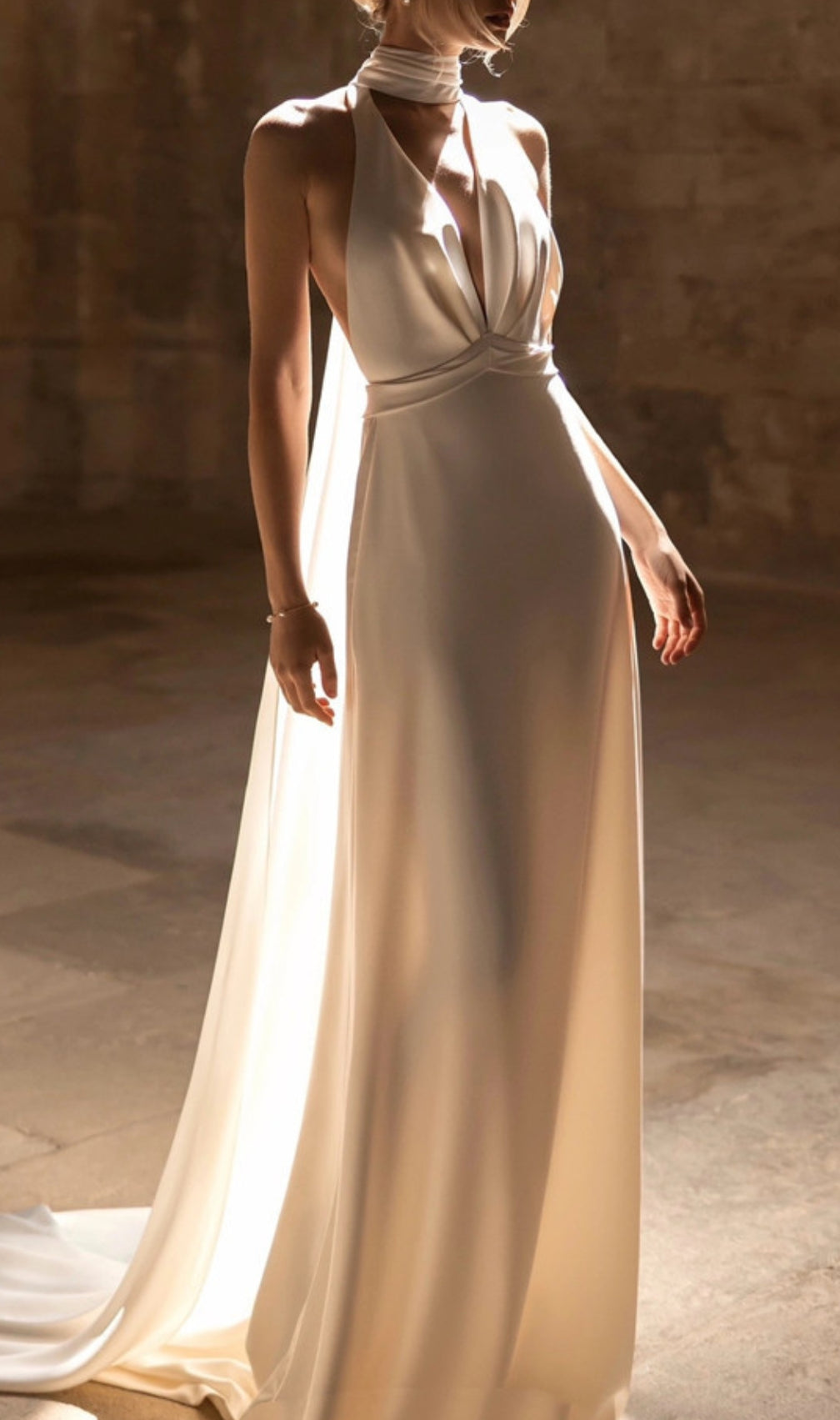 Deniz White Halter Backless Maxi Wedding Dress