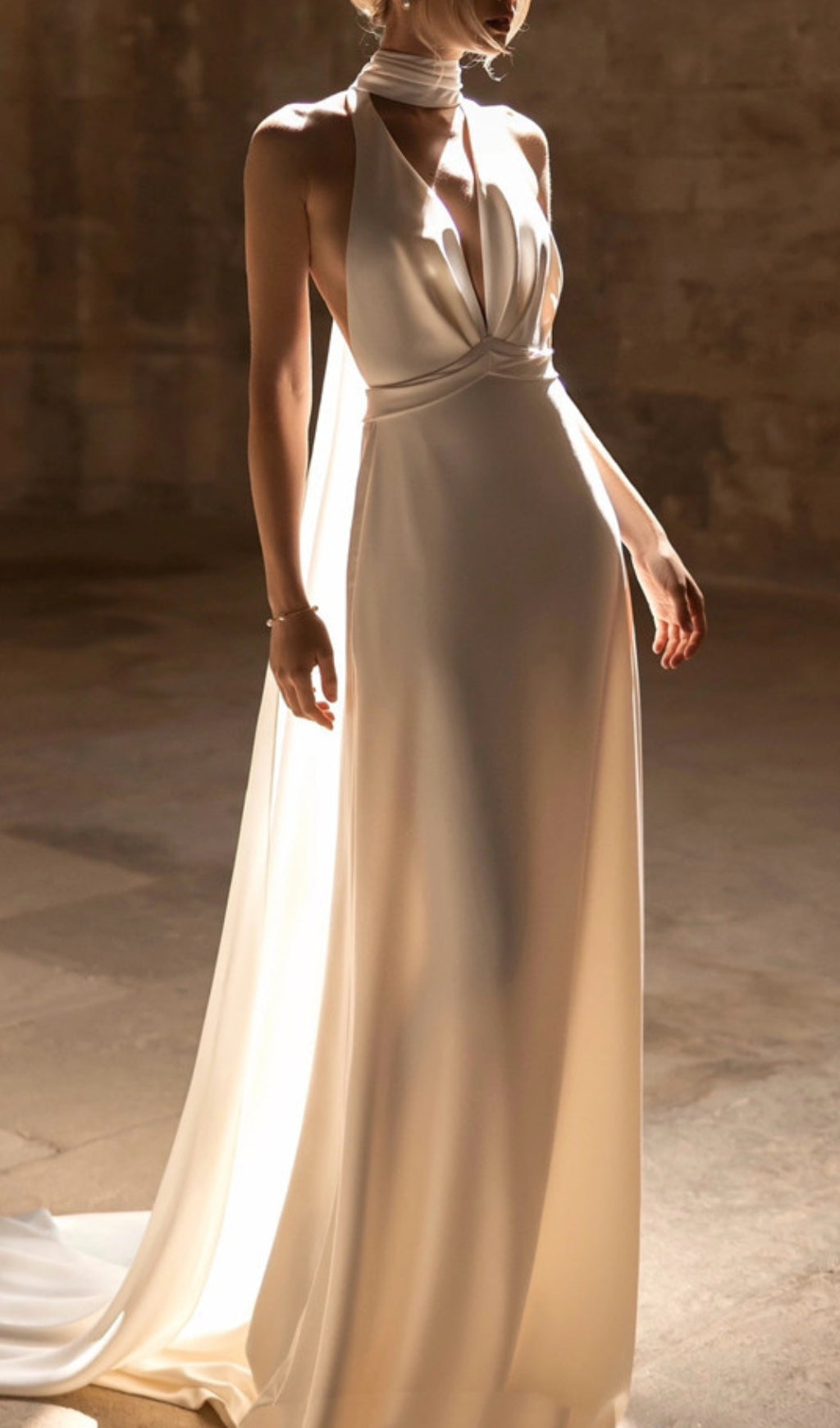 Deniz White Halter Backless Maxi Wedding Dress
