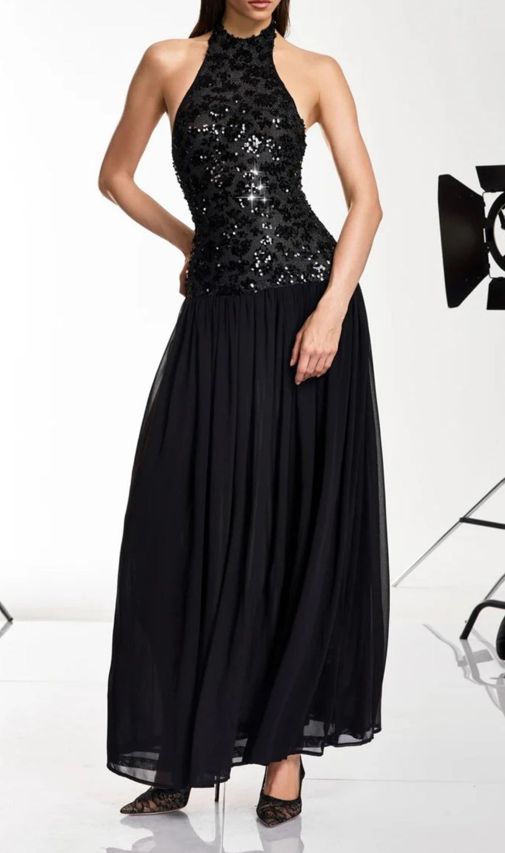 Keliro Women's Halter Neck Sequin Maxi Dress - Elegant Evening Gown