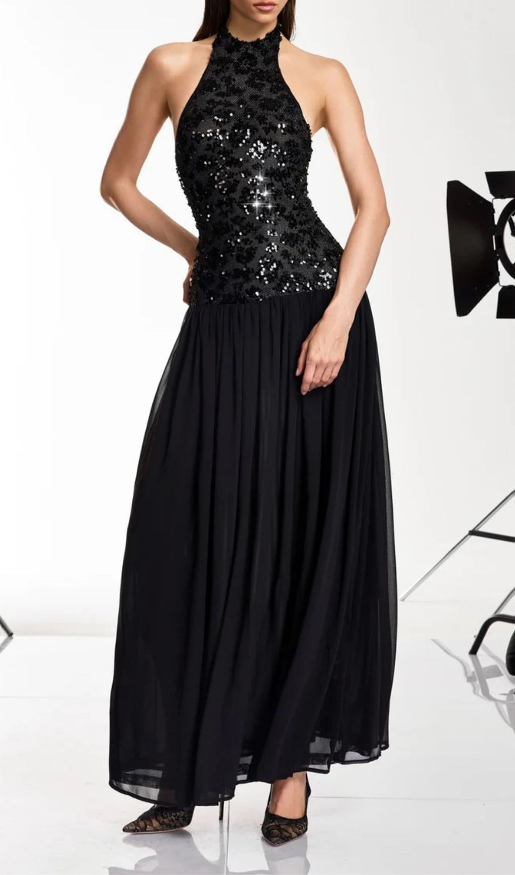 Keliro Women's Halter Neck Sequin Maxi Dress - Elegant Evening Gown
