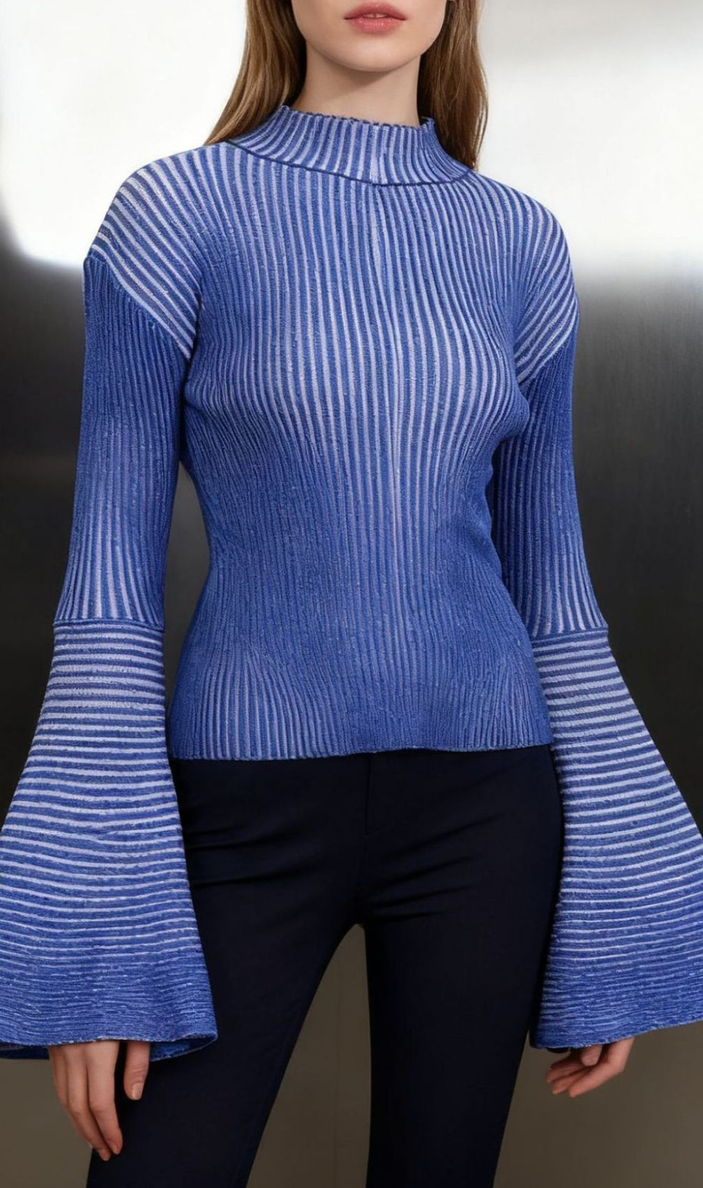 Janli Ribbed Striped Bell Sleeve Sweater - Chic Knit Top