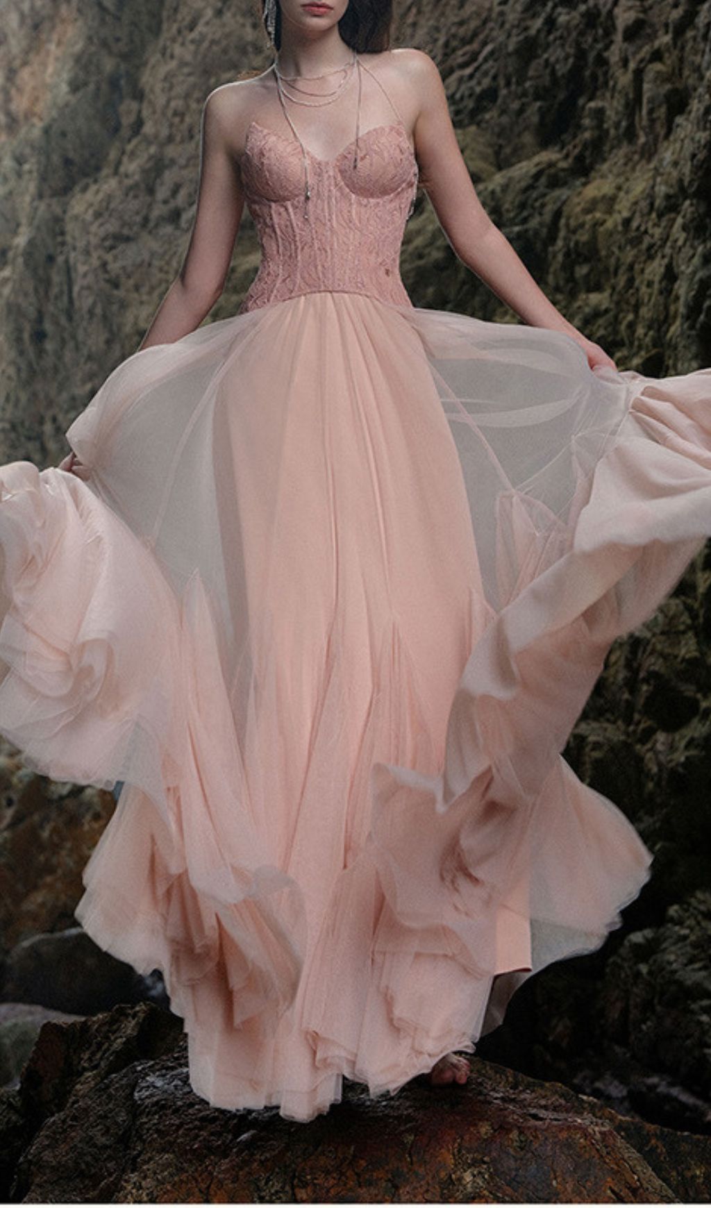 Finja Pink Strapless Corset Mesh Maxi Dress