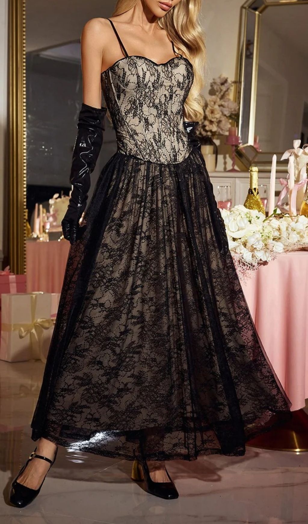 Nexorin Enchanting Black Lace & Sequin Maxi Gown - Elegant Formal Dress