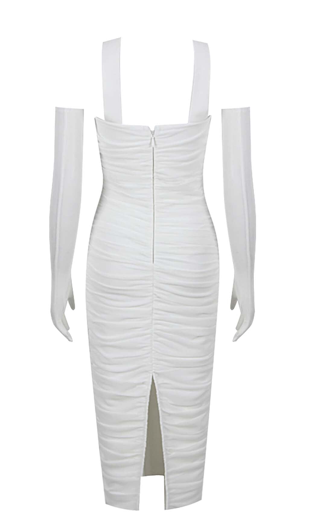 Ruched Bandeau Midi Dress In White