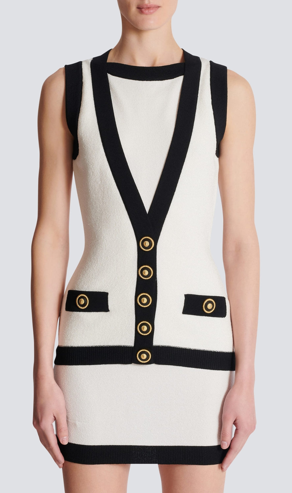 Clorinda White Button Mini Bandage Dress