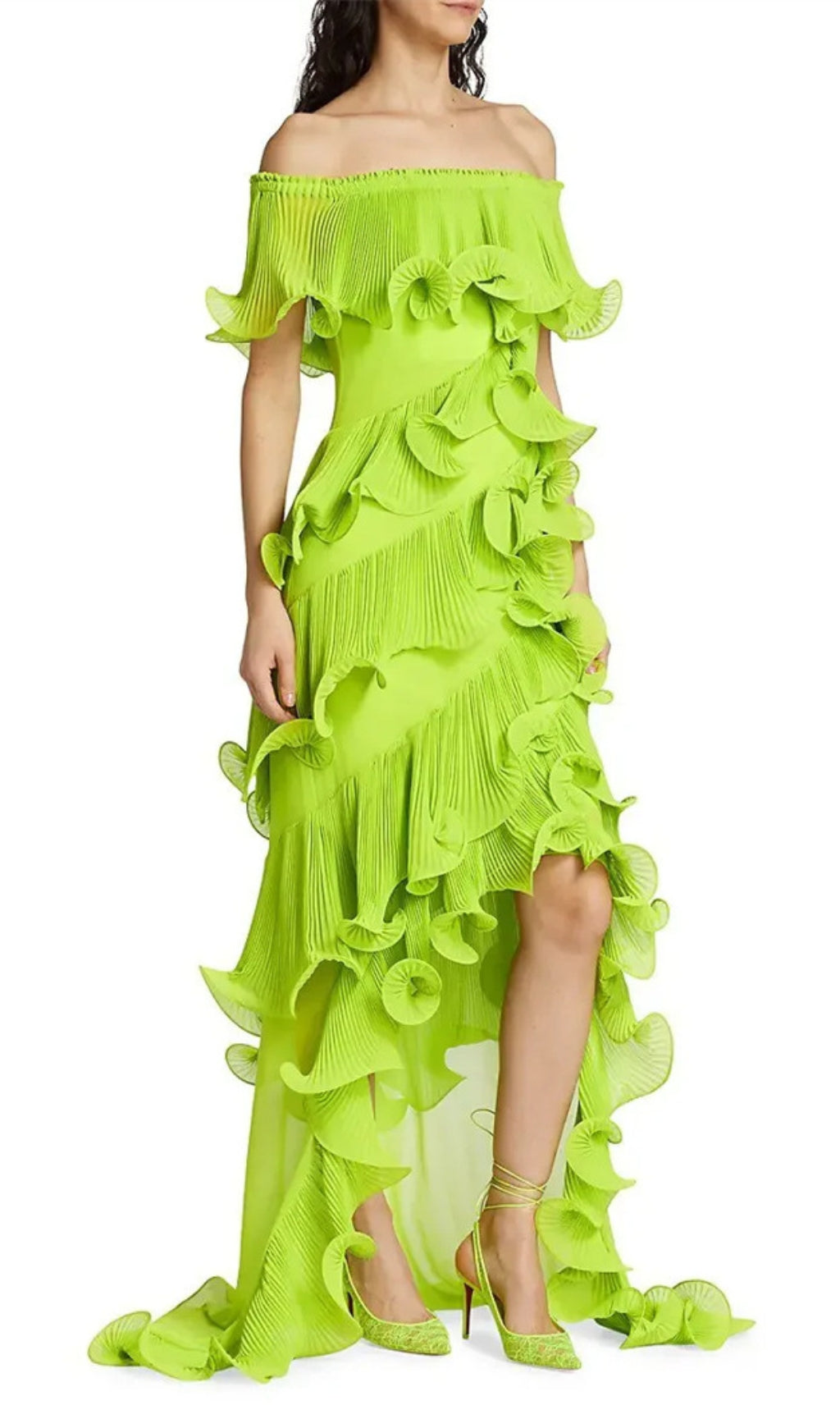 Dyveke Green Off-Shoulder Ruffle Maxi Dress