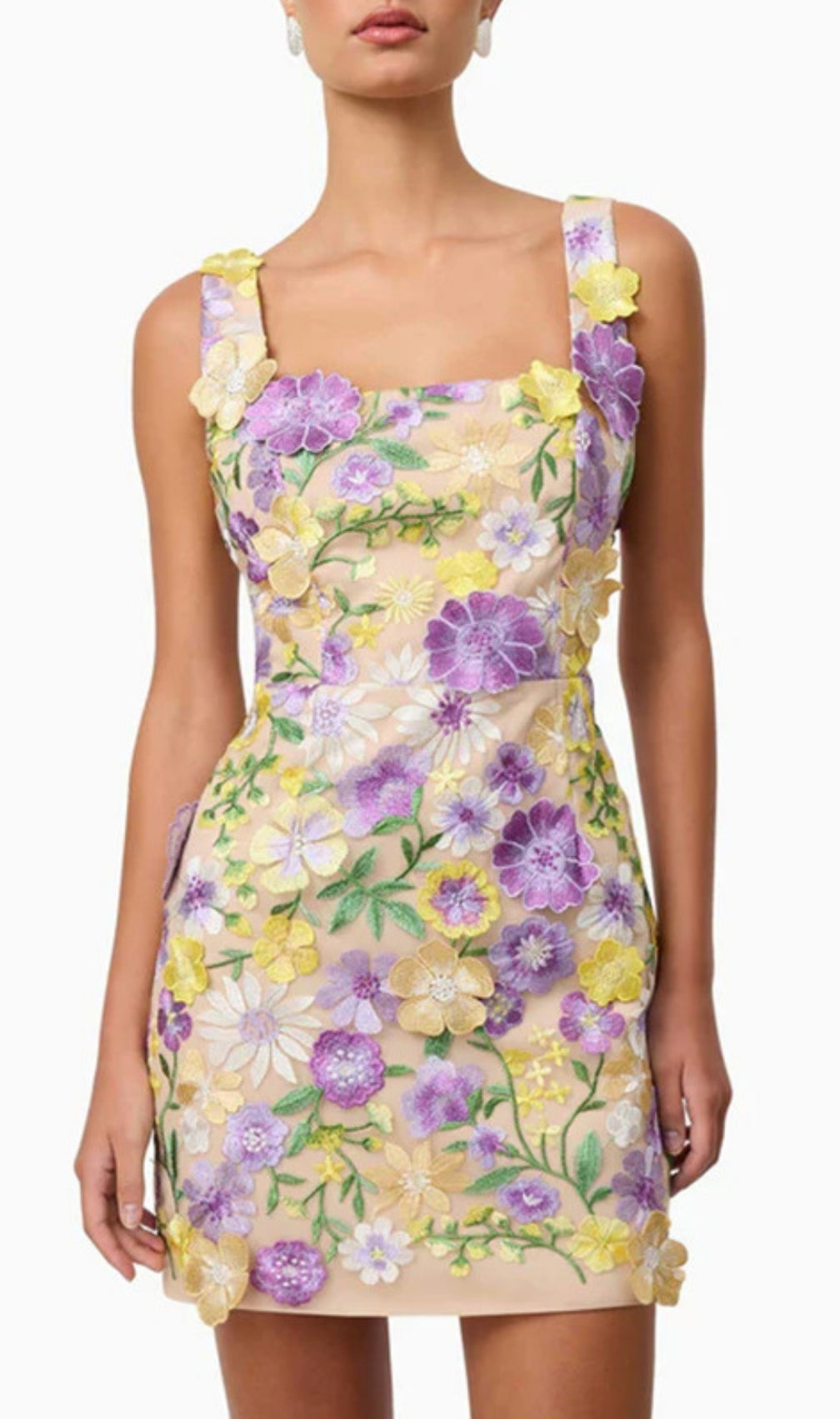 Fyodor Strappy Flower Embroidery Mini Dress