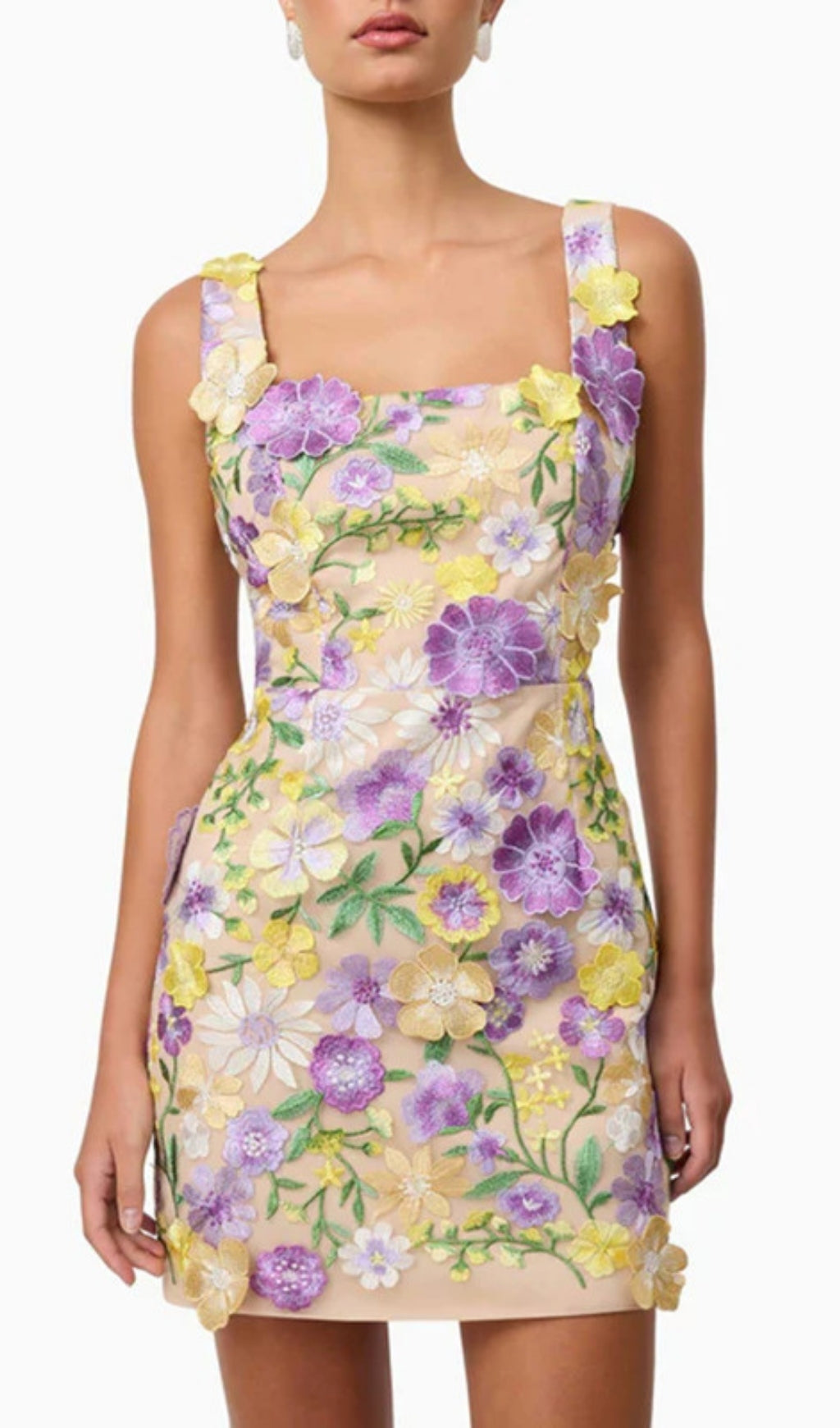 Fyodor Strappy Flower Embroidery Mini Dress
