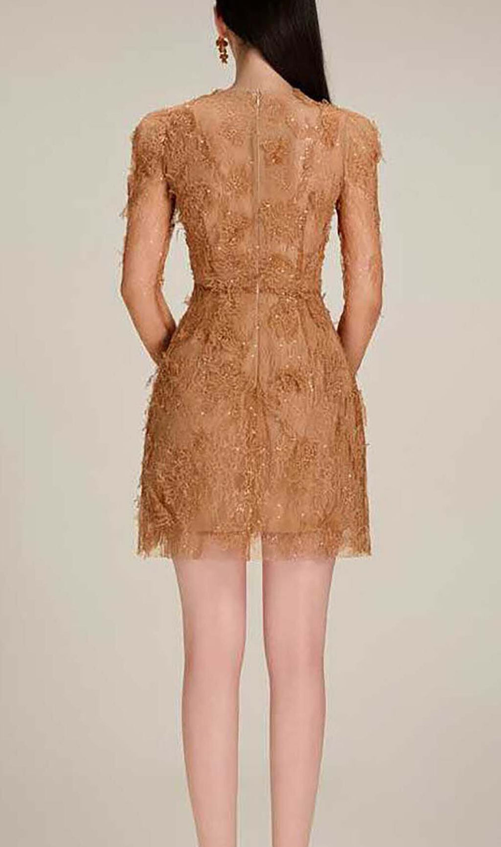 Floral And Ramage Embroidery Midi Dress In Brown