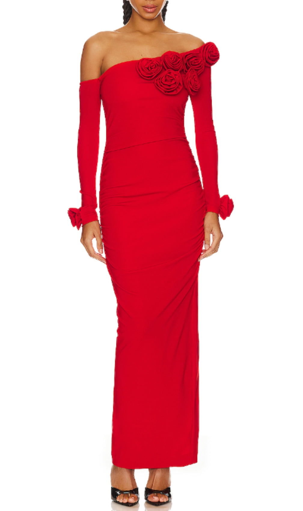 Cai Red Flower Long Sleeve Maxi Dress