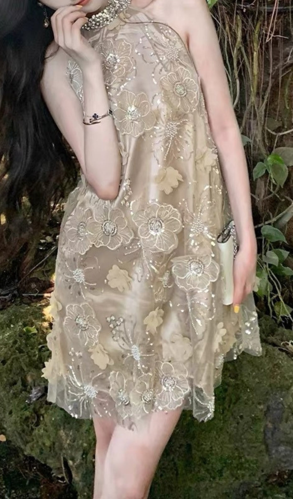 Arsinoe Flower Embellished Mini Dress