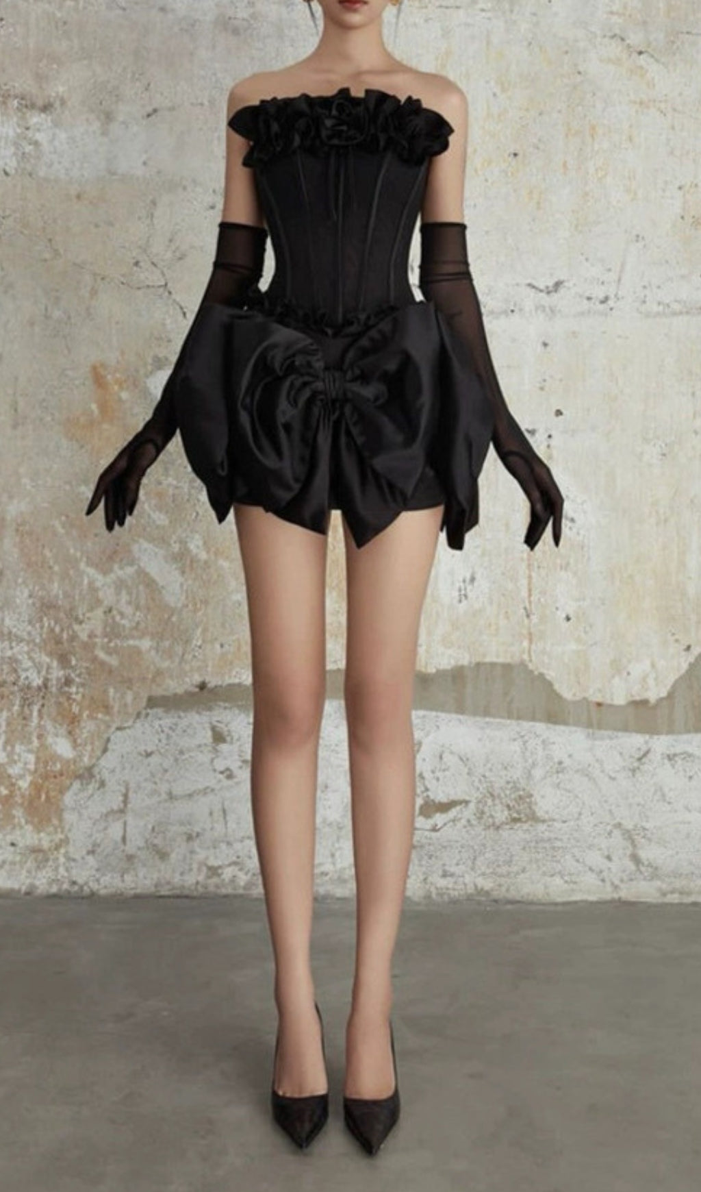 Dama Black Flower Corset Top & Bow Skirt