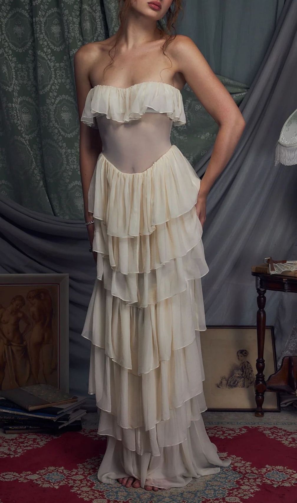 Angelie Ruffle Corset Maxi Dress