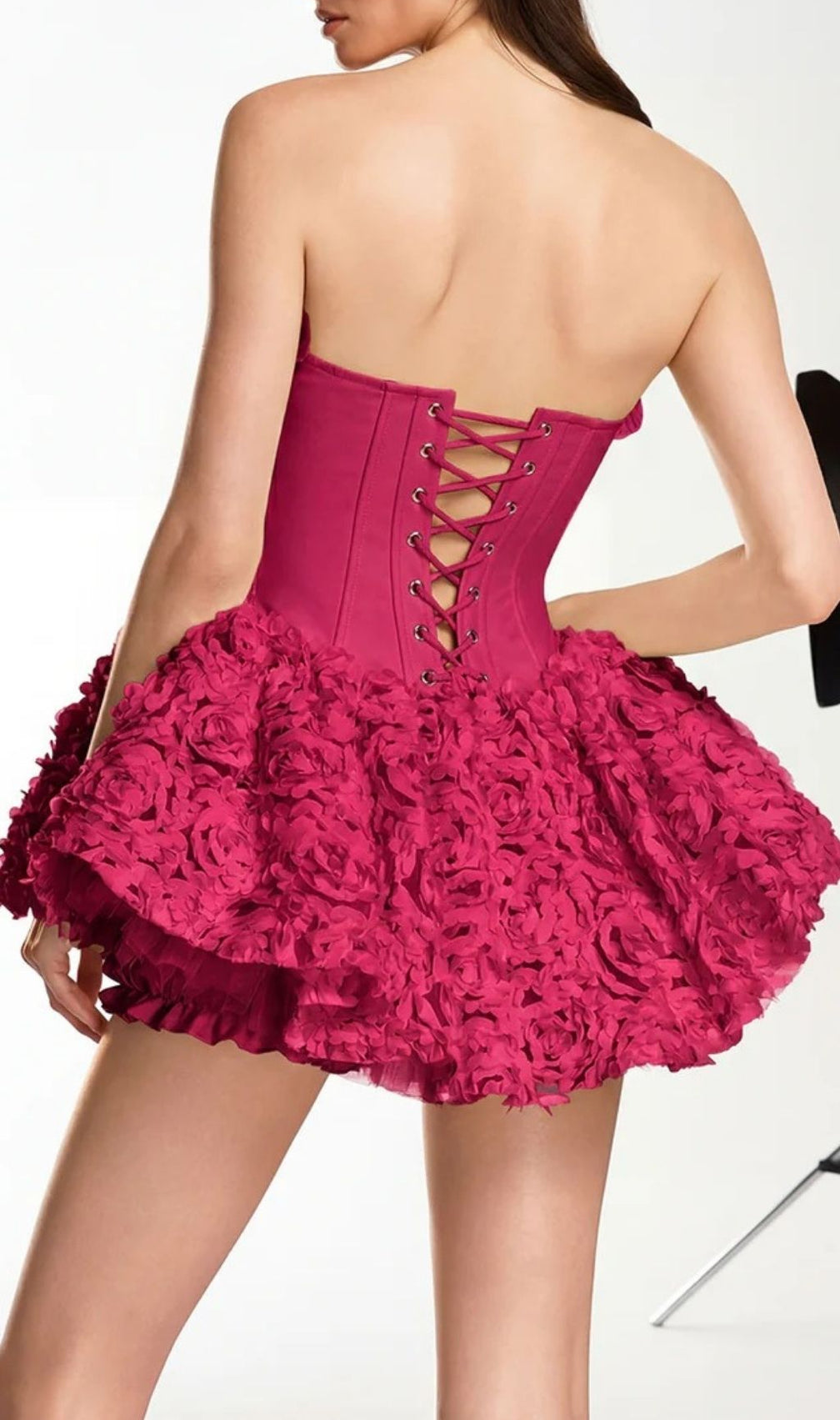 Ulthar Strapless Flower Mini Dress In Hot Pink