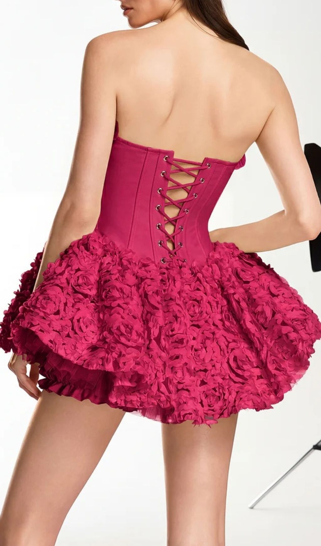 Ulthar Strapless Flower Mini Dress In Hot Pink