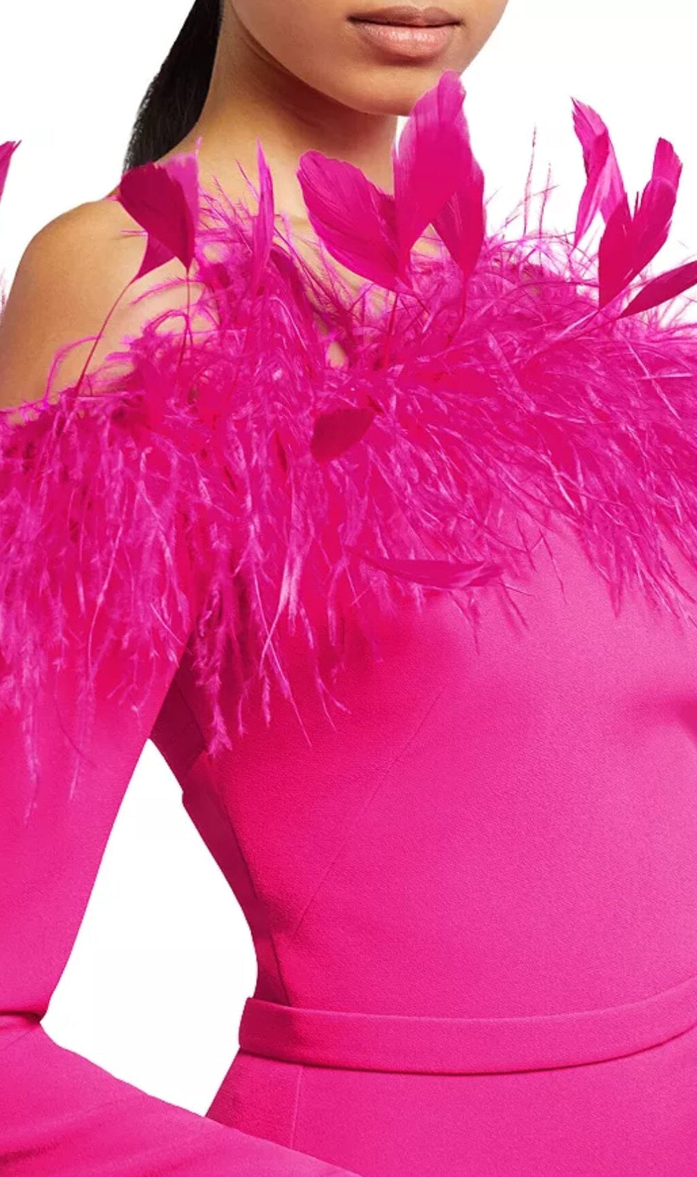 Feather Trim Midi Dress In Crimson