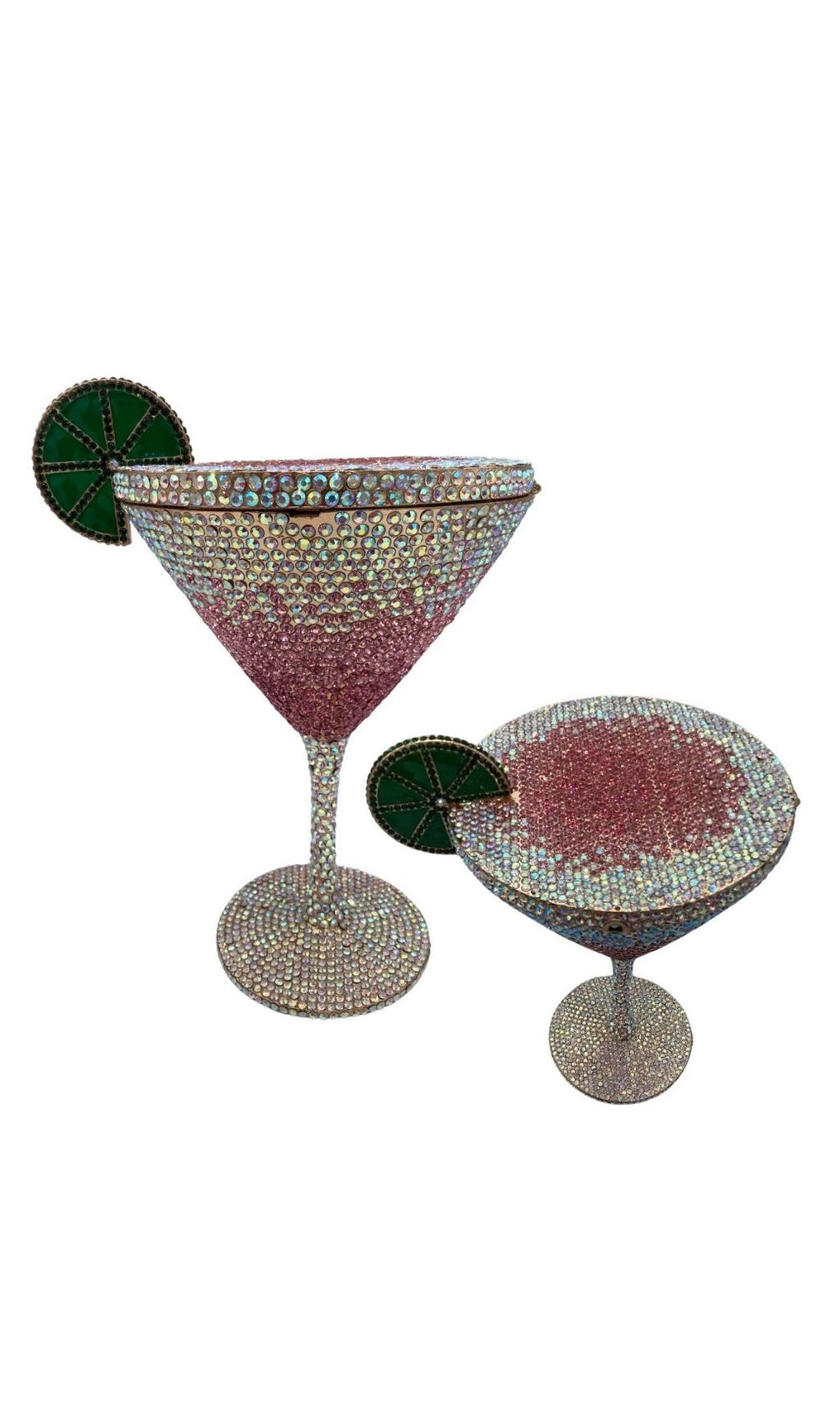 Garin Dazzling Pink Rhinestone Martini Goblet Clutch Bag with Lime Charm