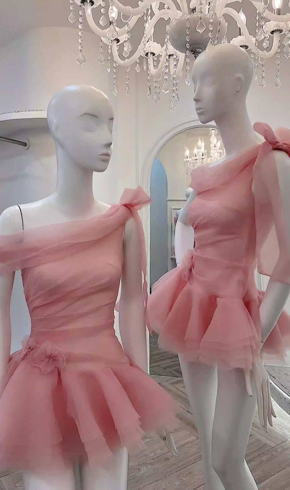 Kamella Sweetheart Pink Off-Shoulder Mini Dress with Bow & Ruffles
